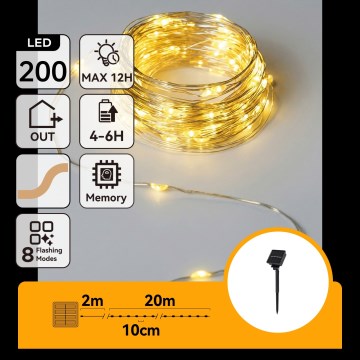 Aigostar - Guirlanda solar LED 200 LEDs/8 modos 22 m IP65 branco quente 800 mAh
