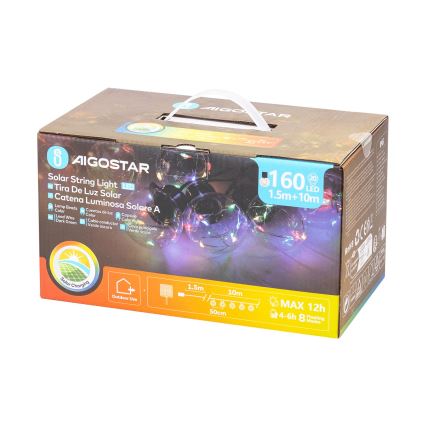 Aigostar - Guirlanda solar LED 20xLED/8 funções 11,5m IP65 multicolorido