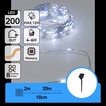 Aigostar - Guirlanda solar LED com 200 LEDs, 8 modos, 22 m, IP65, branco frio, 800 mAh