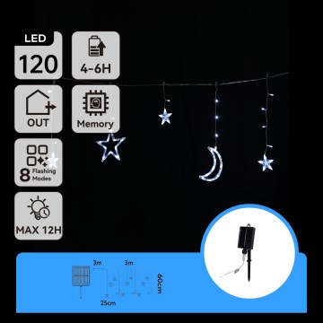 Aigostar - Guirlanda solar LED de Natal 120 LEDs/8 funções 3 x 0,6 m 500 mAh IP65 branco frio
