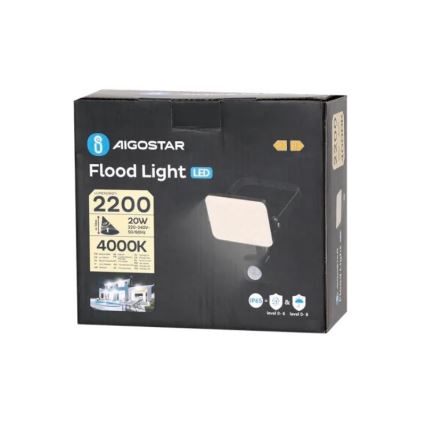 Aigostar - Holofote LED com sensor LED/20W/230V 4000K IP65 preto