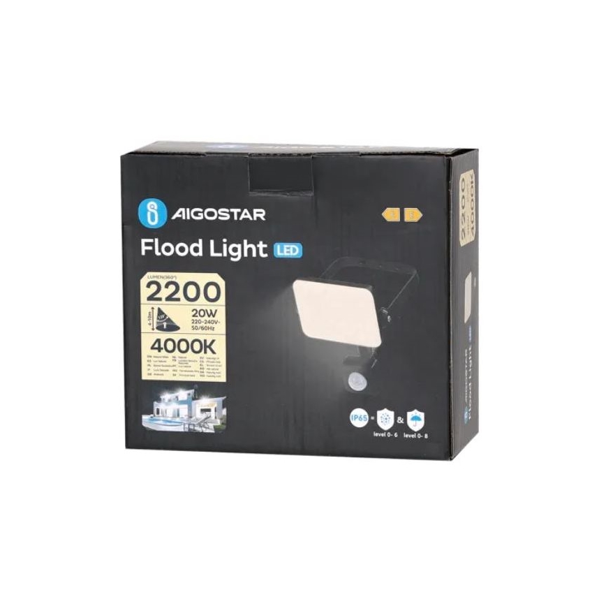 Aigostar - Holofote LED com sensor LED/20W/230V 4000K IP65 preto