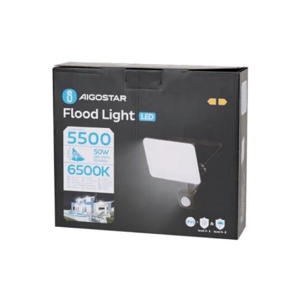 Aigostar - Holofote LED com sensor LED/50W/230V 6500K IP65 preto