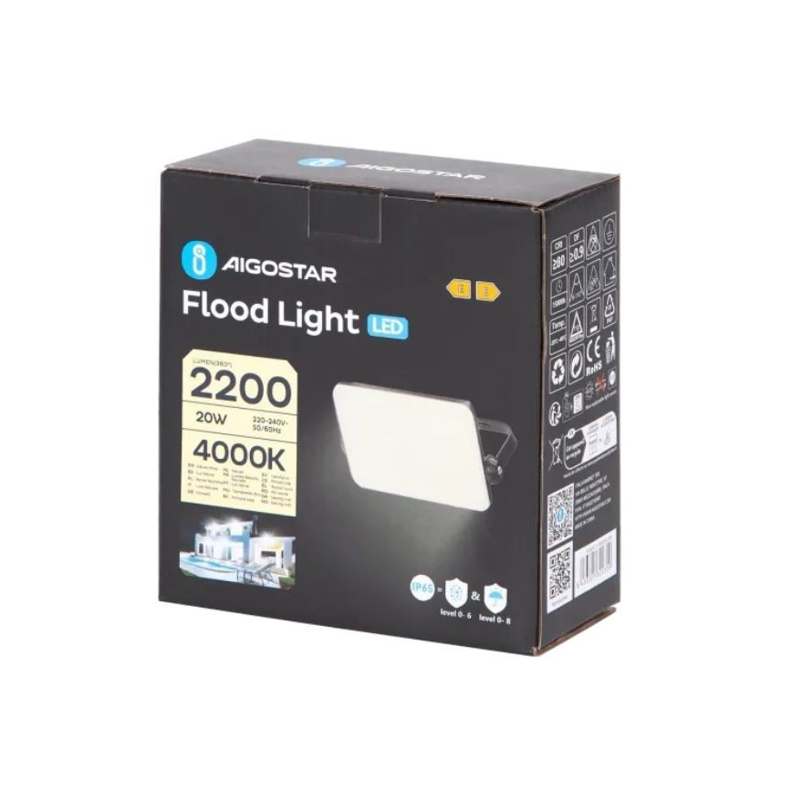 Aigostar - Holofote LED LED/20W/230V 4000K IP65 preto