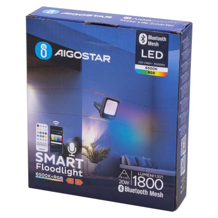 Aigostar - Holofote LED RGBW regulável MESH Inteligente LED/20W/230V 6500K IP65 + comando