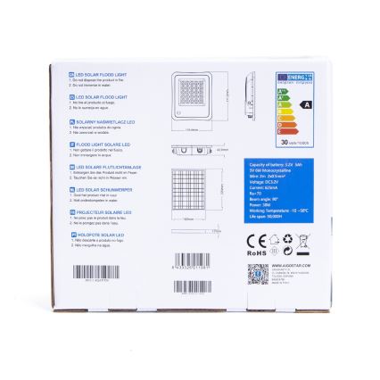 Aigostar - Holofote solar LED regulável LED/30W/3,2V 20000 mAh IP67 + CR