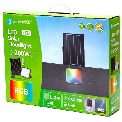 Aigostar - Holofote solar LED RGBW regulável LED/200W/3,4V IP66 + comando