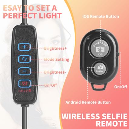 Aigostar - Iluminação anel LED com regulação LED/12W/230V 2700-6500K 50,5 cm