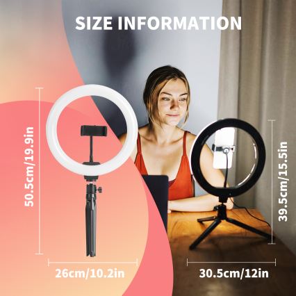 Aigostar - Iluminação anel LED com regulação LED/12W/230V 2700-6500K 50,5 cm