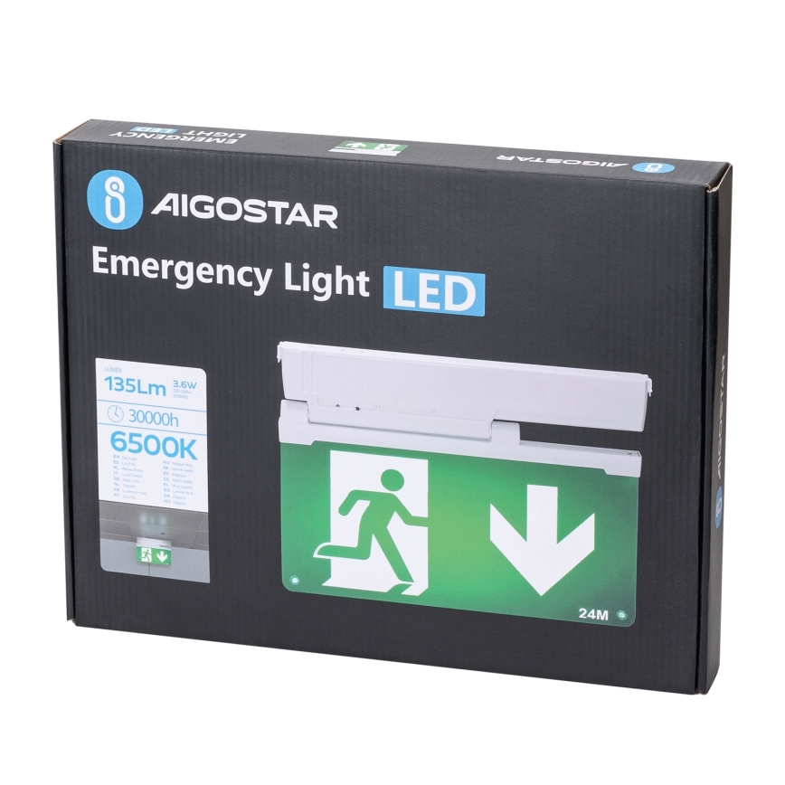 Aigostar - Iluminação de emergência LED EMERGENCY EXIT LED/3,6W/230V 6500K 500mAh