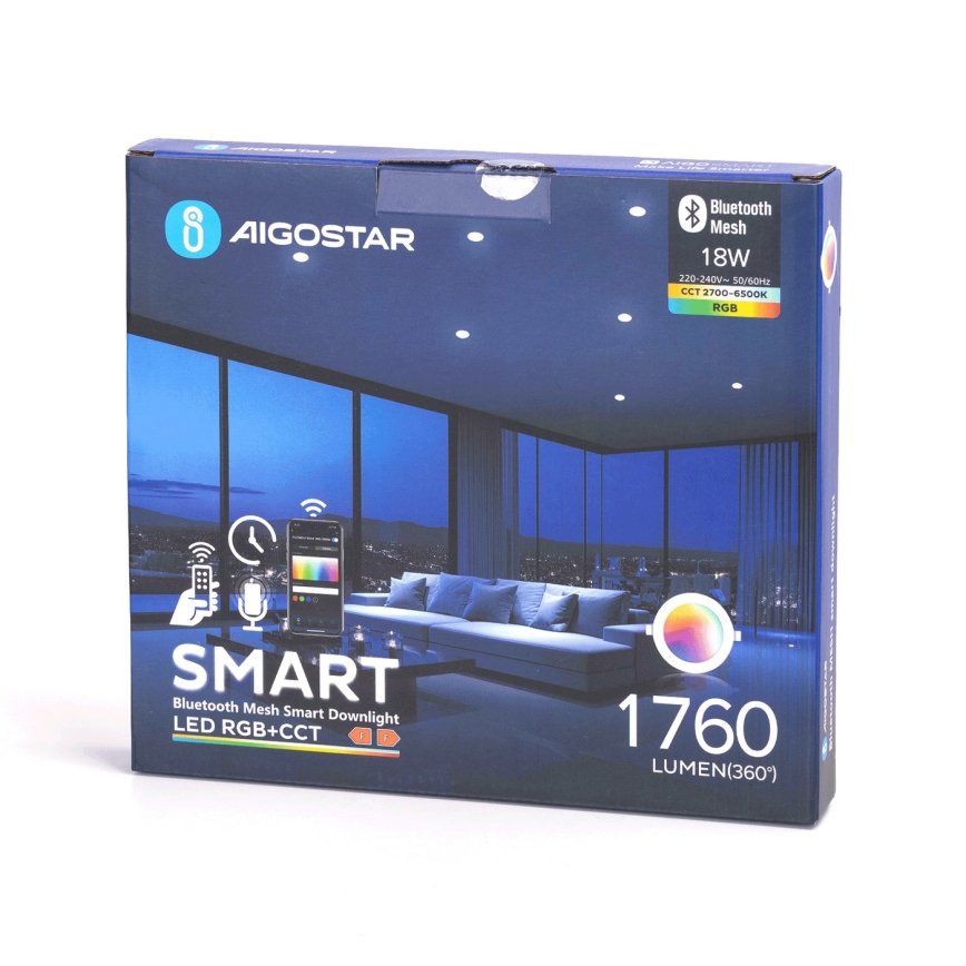 Aigostar - Foco de encastrar LED RGBW para casa de banho com regulação MESH Inteligente LED/18W/230V 2700-6500K IP44