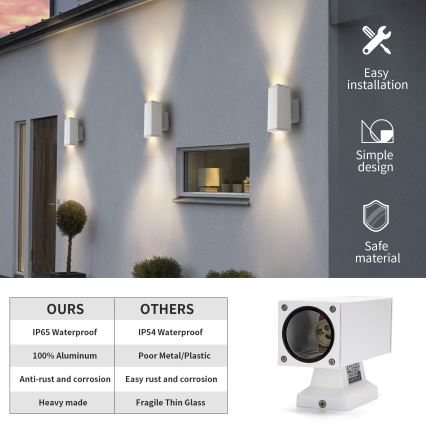 Aigostar - Iluminação de parede exterior 2xGU10/230V branco IP65 angular