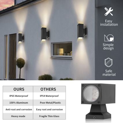 Aigostar - Iluminação de parede exterior 2xGU10/230V preto IP65 angular