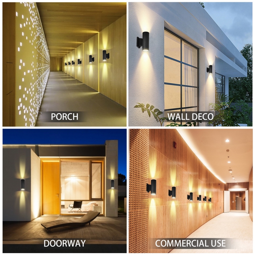 Aigostar - Iluminação de parede exterior 2xGU10/230V preto IP65 redondo