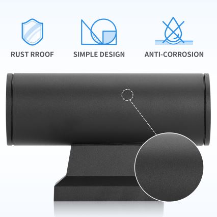 Aigostar - Iluminação de parede exterior 2xGU10/230V preto IP65 redondo