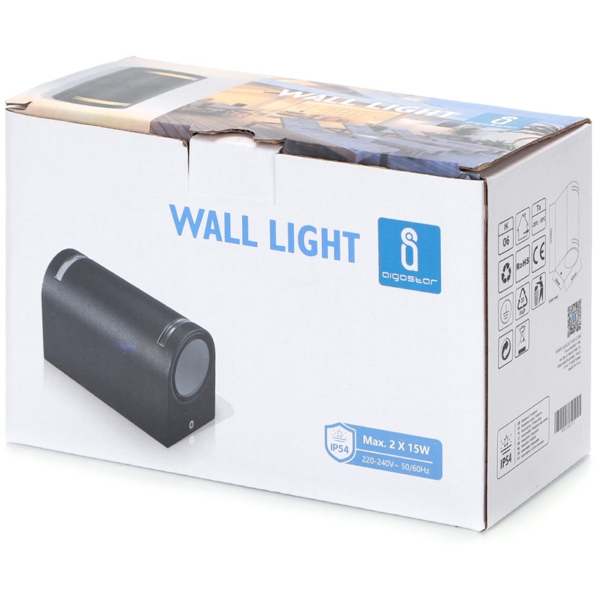 Aigostar - Iluminação de parede exterior 2xGU10/35W/230V preto IP54