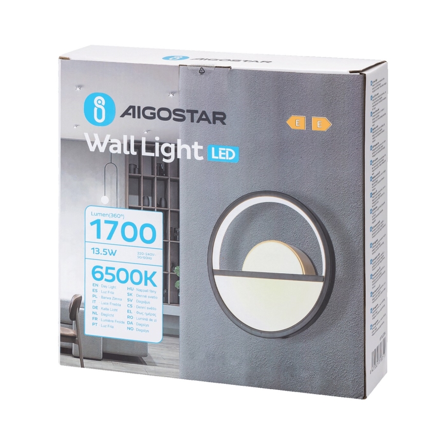 Aigostar - Iluminação de parede LED LED/13,5W/230V 6500K preto/dourado