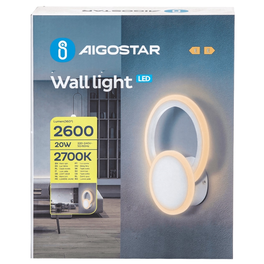 Aigostar - Iluminação de parede LED LED/20W/230V 2700K branco