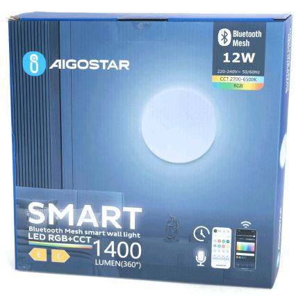 Aigostar - Iluminação de parede LED RGBW com regulação MESH Inteligente LED/12W/230V 2700-6500K branco + comando