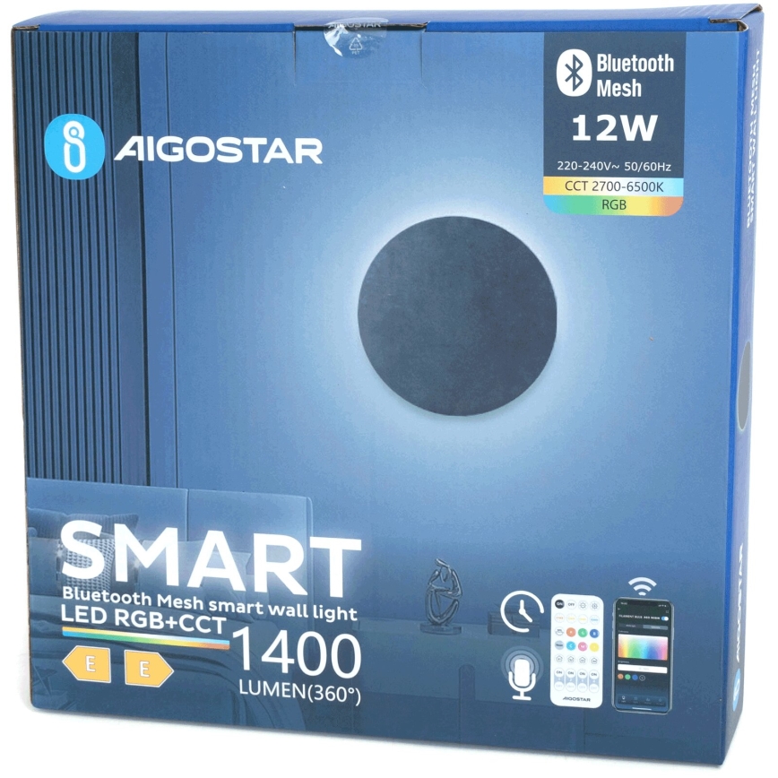 Aigostar - Iluminação de parede LED RGBW com regulação MESH Inteligente LED/12W/230V 2700-6500K preto + comando