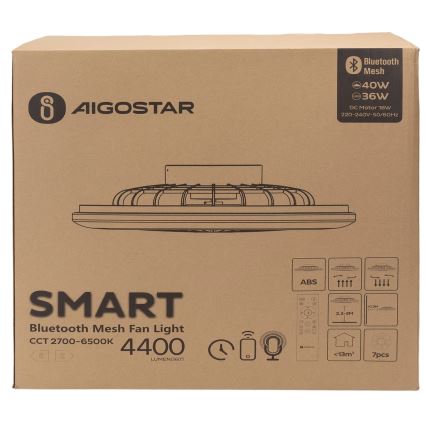 Aigostar - Iluminação de teto LED com regulação e ventoinha MESH LED/40W/230V 2700-6500K branco + comando
