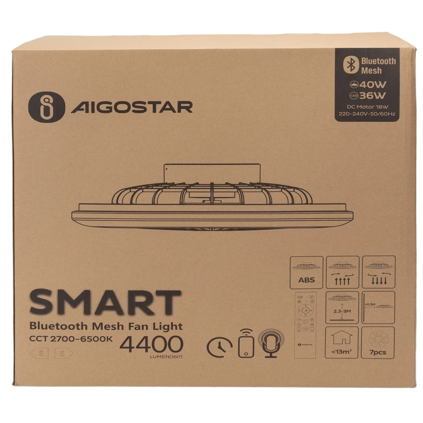Aigostar - Iluminação de teto LED com regulação e ventoinha MESH LED/40W/230V 2700-6500K branco + comando