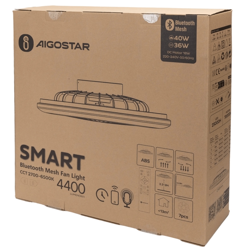 Aigostar - Iluminação de teto LED com regulação e ventoinha MESH LED/40W/230V 2700-6500K branco + comando