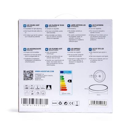 Aigostar - Iluminação de teto LED LED/12W/230V 3000K d. 23 cm branco