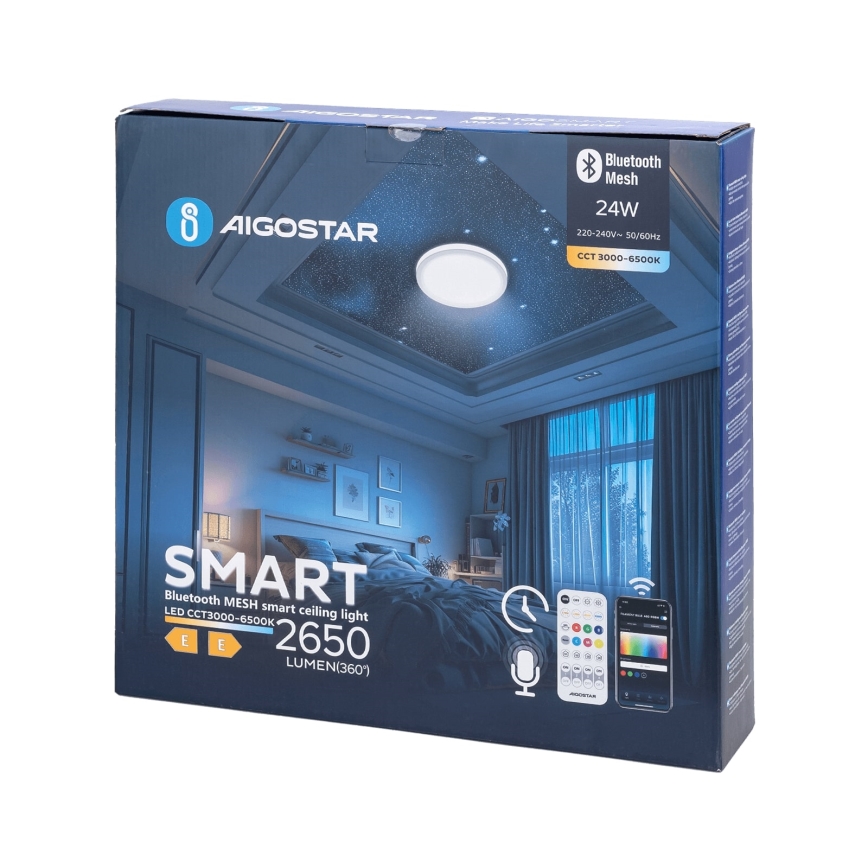 Aigostar - Iluminação de teto para casa de banho LED com regulação MESH Inteligente LED/24W/230V 3000-6500K IP44 + comando