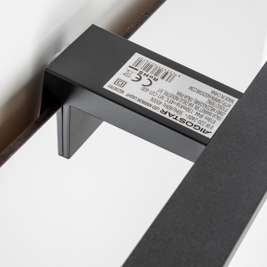 Aigostar - Iluminação LED para espelho de casa de banho, 8 W, 230 V, 4000 K, 40 cm, IP44, preta