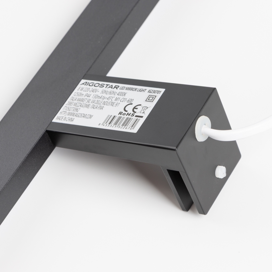 Aigostar - Iluminação LED para espelho de casa de banho, 8 W, 230 V, 4000 K, 40 cm, IP44, preta