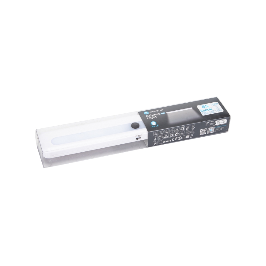 Aigostar - Iluminação LED regulável para armário LED/1,5W/3xAA 6500K branca