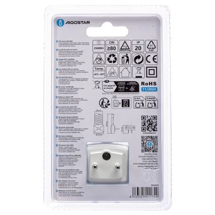 Aigostar - Luz noturna LED com sensor de anoitecer LED/0,2W/230V 3000K