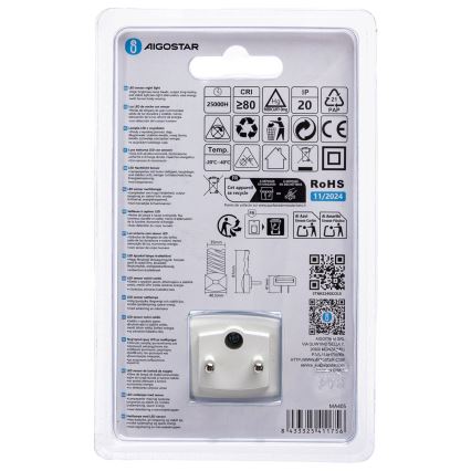 Aigostar - Luz noturna LED com sensor de anoitecer LED/0,2W/230V 6500K