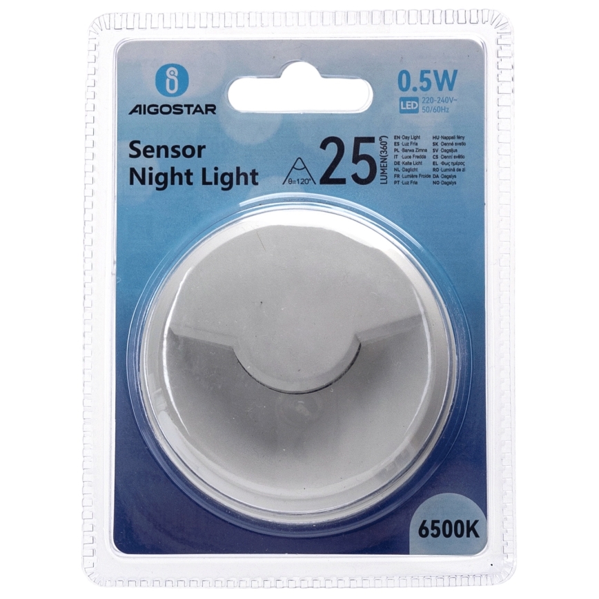 Aigostar - Luz noturna LED com sensor de anoitecer LED/0,5W/230V 6500K