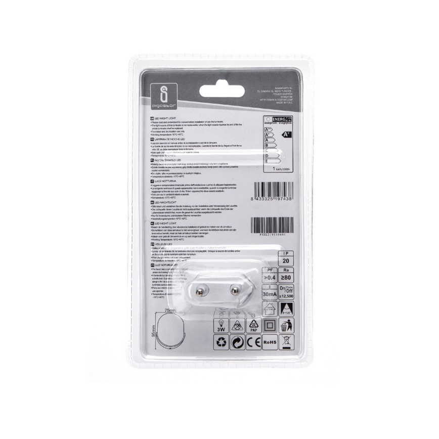 Aigostar - Iluminação noturna LED com sensor LED/1W/230V 6500K oval