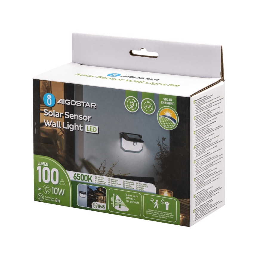 Aigostar - Iluminação solar de parede LED com sensor LED/0,8W/5,5V 1200 mAh 6500K IP65