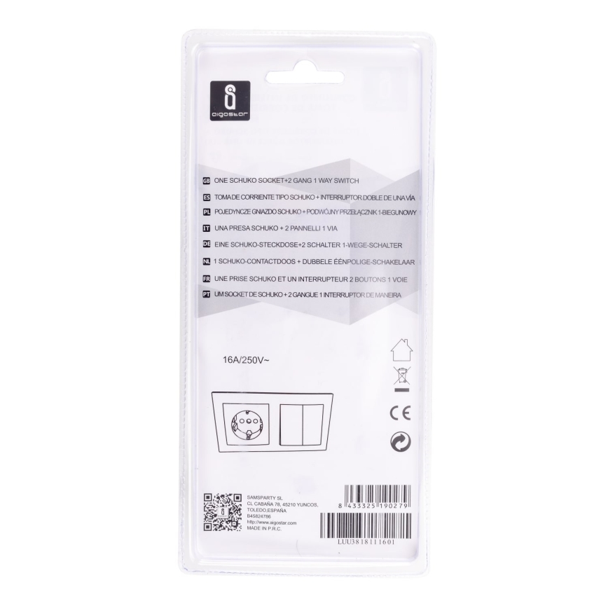 Aigostar - Interruptor doméstico com uma tomada 1x16A/250V