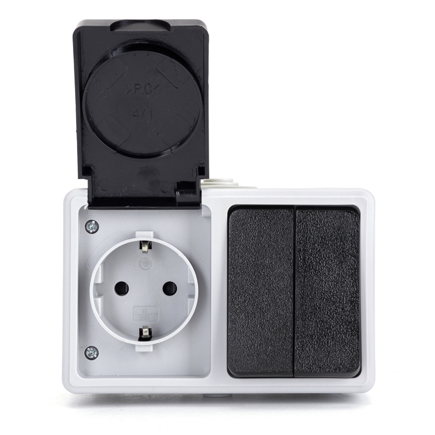 Aigostar - Interruptor doméstico para corrente alternada com tomada incorporada, 250 V/16 A, proteção IP54