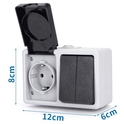 Aigostar - Interruptor doméstico para corrente alternada com tomada incorporada, 250 V/16 A, proteção IP54