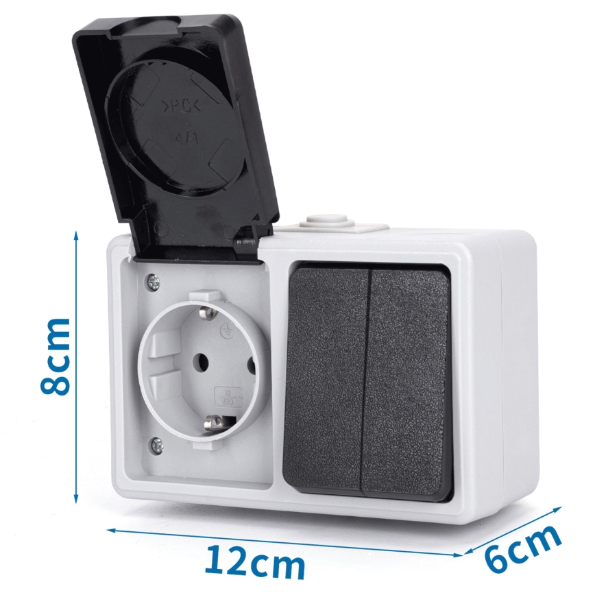 Aigostar - Interruptor doméstico para corrente alternada com tomada incorporada, 250 V/16 A, proteção IP54