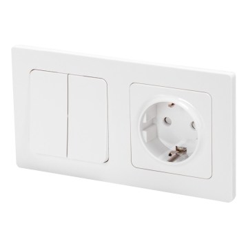 Aigostar - Interruptor duplo č. 6 + 6 e tomada SCHUKO 250V com moldura branca