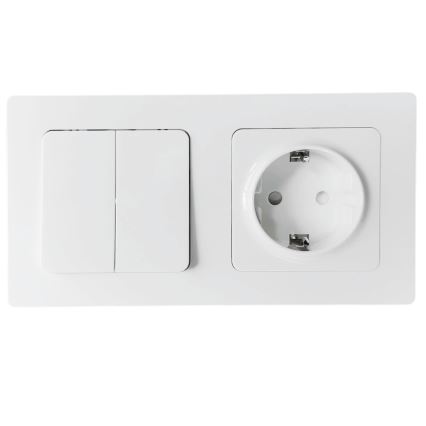 Aigostar - Interruptor duplo č. 6 + 6 e tomada SCHUKO 250V com moldura branca