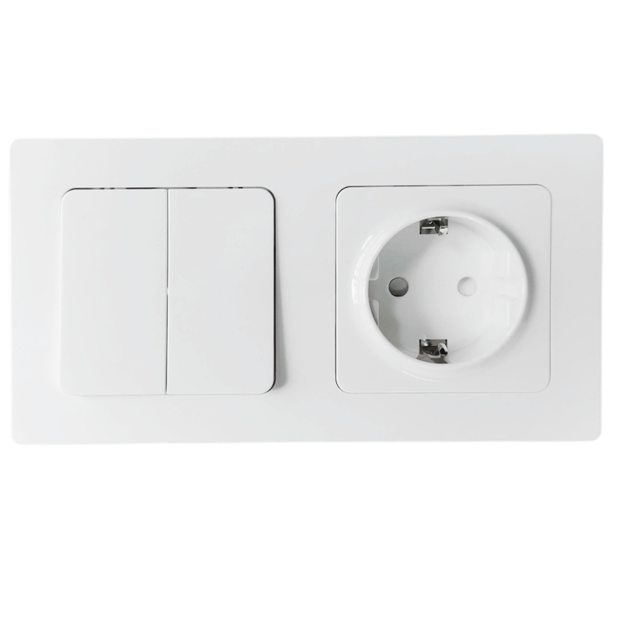 Aigostar - Interruptor duplo č. 6 + 6 e tomada SCHUKO 250V com moldura branca