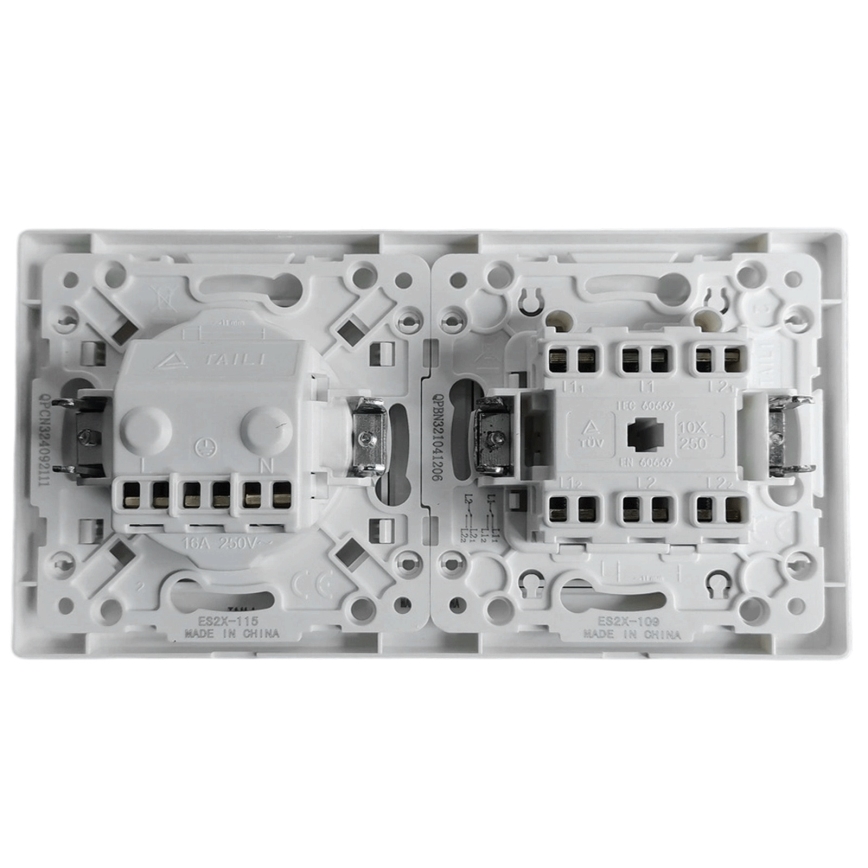 Aigostar - Interruptor duplo č. 6 + 6 e tomada SCHUKO 250V com moldura branca