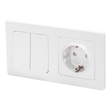 Aigostar - Interruptor duplo n.º 1 e tomada SCHUKO 250V com moldura branca