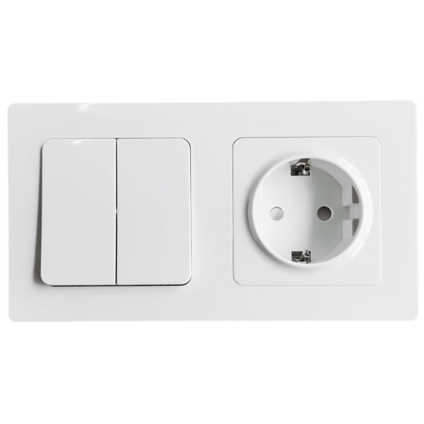 Aigostar - Interruptor duplo n.º 1 e tomada SCHUKO 250V com moldura branca