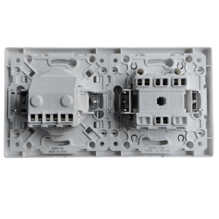 Aigostar - Interruptor duplo n.º 1 e tomada SCHUKO 250V com moldura branca