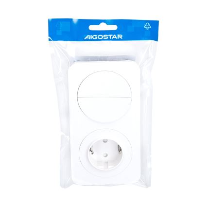 Aigostar - Interruptor duplo n.º 5 e tomada SCHUKO 230 V com moldura branca