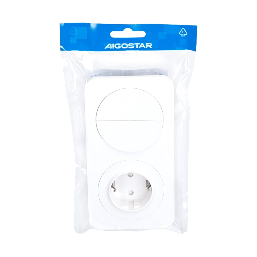 Aigostar - Interruptor duplo n.º 5 e tomada SCHUKO 230 V com moldura branca